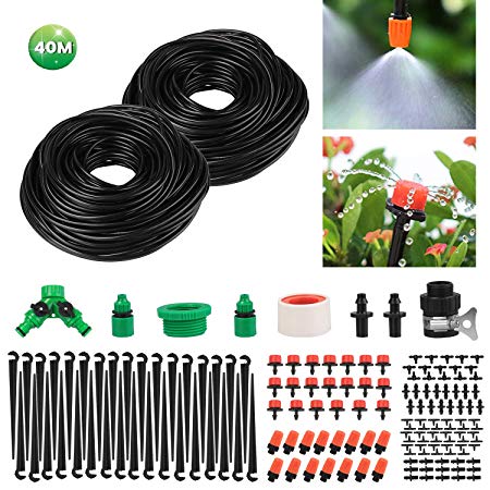 Yikaich Micro Drip Irrigation Kit 40m/131ft Garden Irrigation System Adjustable Nozzle Automatic Watering Kits Outdoors Atomization Balcony Cooling Humidification Lawn Micro Flow Watering