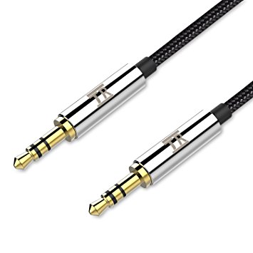 Audio Cable, TechRise 1.5 Meter Nylon Braided Premium Auxiliary Aux Audio Cable Cord for Headphones, iPods, iPhones, iPads, Home / Car Stereos and More - Black