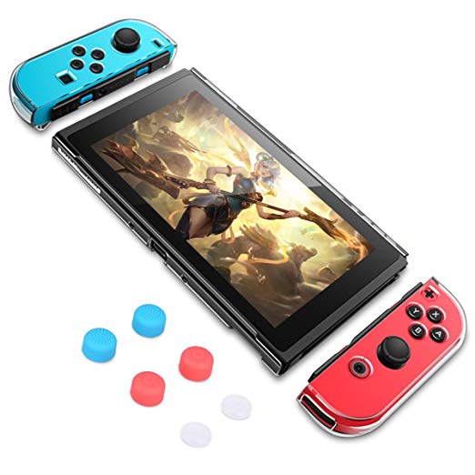 Nintendo Switch Case(Updated Version) - HEYSTOP Dockable and Scratch Free Ultra Slim Protective Cover Case with 6 Thumb Grips Caps for Nintendo Switch Console and Nintendo Switch Joy-Con Controller
