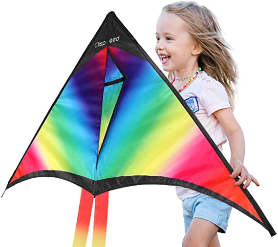 CLISPEED Rainbow Kite Easy to Fly Delta Kites for Kids Beach Park Outdoor Games Activities
