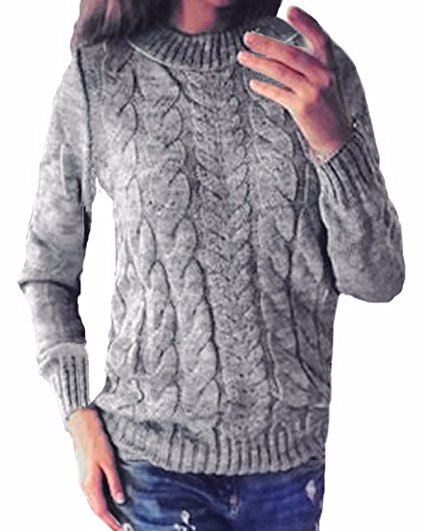 Styledome Women Casual Cable Knit Oversized Baggy Long Pullover Knitted Plain Chunky Sweater Jumper Tops Shirt