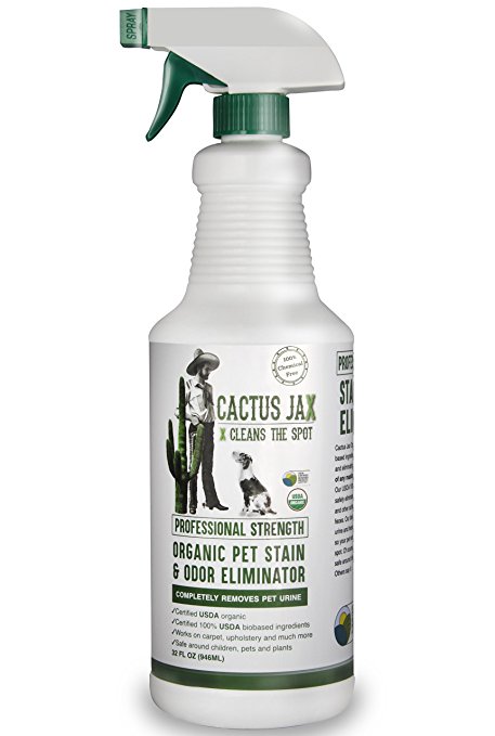 Cactus Jax Professional Strength Pet Stain and Odor Eliminator Certified USDA Organic USDA BioBased Spray for Dog and Cat Urine