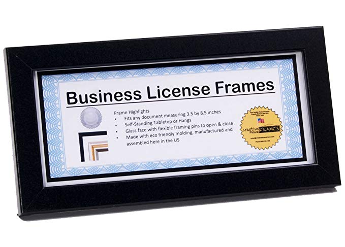 CreativePF [4x9bk] Black Business License Frames Holds 4 by 9-inch, Self-Standing with Hanger