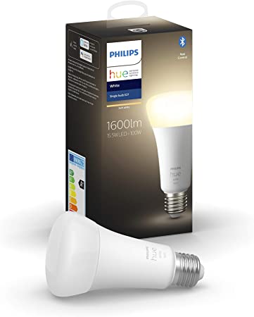 Philips Hue White Single Smart Bulb LED [E27 Edison Screw] 100 W with Bluetooth, Works with Alexa, Google Assistant and Apple HomeKit