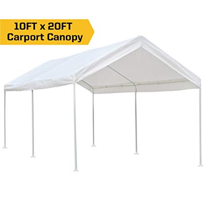 KdGarden 10 x 20 ft. Carport Car Canopy Portable Garage Shelter for Auto and Boat Storage, Outdoor Parties and BBQ, Heavy Duty 1-1/2" 6-Leg All Steel Frame with Water Resistant UV-Treated Cover, White