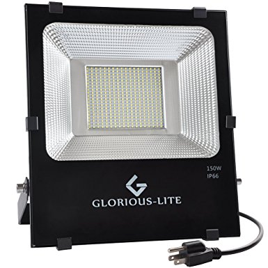 GLORIOUS-LITE LED Flood Light, 150W(750W Halogen Equiv), IP66 Waterproof Outdoor Work Lights, 6500K Daylight White, 11000lm, 110V, Outdoor Floodlight for Garage, Garden, Lawn and Yard