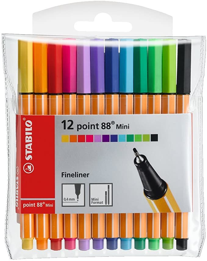 Fineliner - STABILO point 88 Mini Wallet of 18 Assorted Colours 13   5 neon