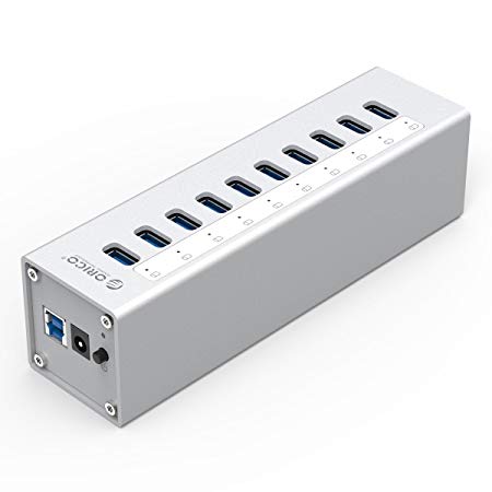 ORICO 10 Port Aluminum USB 3.0 HUB with 12V3A Power Adapter and 3.3Ft. USB3.0 Cable - Sliver(A3H10)