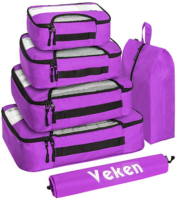 Veken 6 Set Packing Cubes, Travel Luggage Organizers with Laundry Bag & Shoe Bag