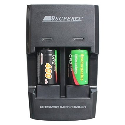 SUPEREXreg 2PCS 3volt 400 mAh CR2 15270 Battery  Car Charger Dual Rapid Rechargeable Battery Charger for 3V CR2 Lithium Batteries