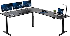 VIVO Electric Height Adjustable 84 x 71 inch Corner Memory Stand Up Desk, 2 Black Solid Square Corner Table Tops, Black Frame, L-Shaped Workstation, 3E-S Series, DESK-KIT-3E10SB