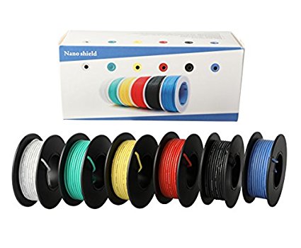 Nano Shield NS085 Hook-up Stranded Wire 22 AWG with UL3132, 6 Colors (23ft Each) Flexible 22 Gauge Silicone Wire Rubber Insulated Electrical Wire, 300V Tinned Copper Electric Cable for DIY