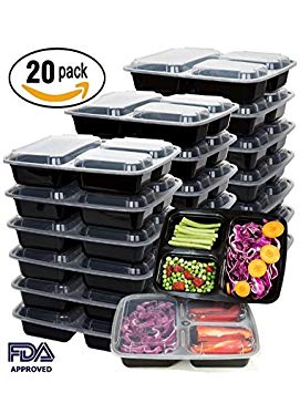 Food storage containers - [20 Pack] - Meal prep containers 3 compartment- Food prep containers - Meal prep containers - Adult lunch box - Bento box for kids - Reusable food containers