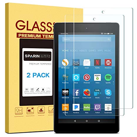 [2 Pack] All-New Fire HD 8 Screen Protector, SPARIN [Tempered Glass] [HD Clear] [Scratch Resistant] Screen Protector for Fire HD 8"(2017 Release) & All-New Fire HD 8 Kids Edition Tablet