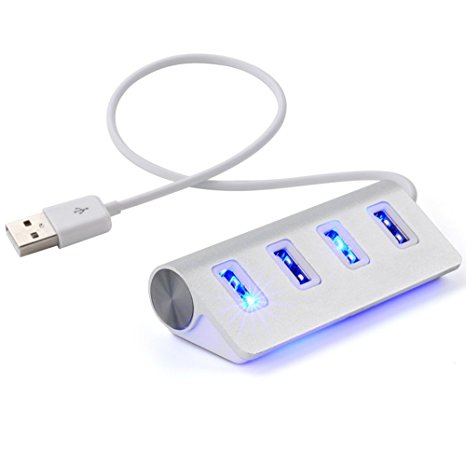 USB Hub, 4 Port Aluminum USB 2.0 Portable Hub High Speed Quick Charge Adapter Splitter for iMac, MacBook Air, MacBook Pro, MacBook, Mac Mini, HP, Dell, Desktop PC,or any PC