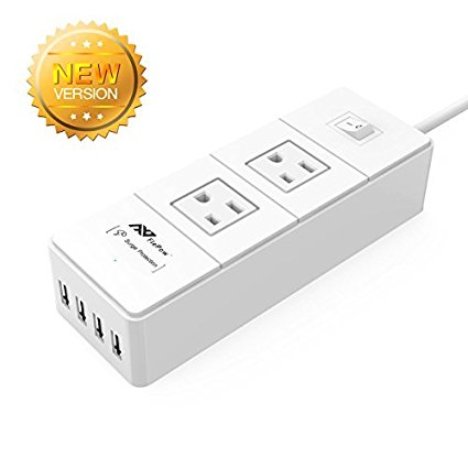 FlePow Power Strip 1250W 2 AC Plugs 4 USB Port Travel Charger 1700 Joule Surge/Overload Protection 20W Smart USB Ports for iPhone, iPad, Samsung and Smartphone, Tablet and Home Power Protection