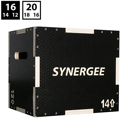 Synergee 3 in 1 Plyometric Box for Jump Training and Conditioning. Wooden Plyo Box and Non Slip Plyo Box All in One Jump Trainer. Sizes 30/24/20, 24/20/16, 20/18/16, 16/14/12