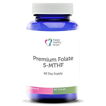 Premium Folate 5-MTHF | Happy Healthy Smart | 5 Methyltetrahydrofolate | Naturally Smart Vitamins | Folic Acid Methyltetrahydrofolate