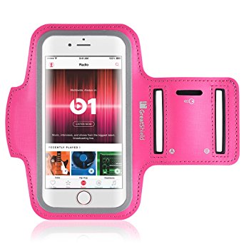 iPhone 7 Armband, GreatShield FIT Neoprene Stretchable Waterproof Arm Holder for Sports & Fitness Phone Case during Running, Workout, Gym with Key Slot for Apple iPhone 7 (4.7") - (Pink)