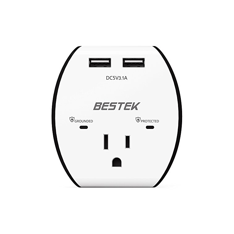 Wall Outlet with USB by BESTEK, Surge Protector Power Outlet Extender with 1-Outlet and 2 USB Charging Ports, 600 Joules, 1875W