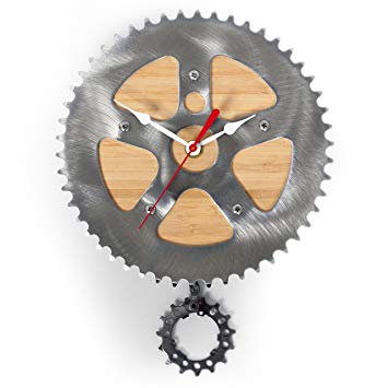 Resource Revival Bamboo Bike Clock by Recycled Bicycle Material Wall Pendulum Clock | Rustic Modern Round Metal Gear Clock - Created for the Adventurer