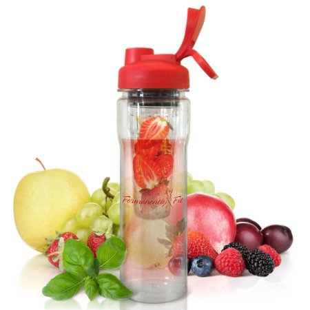 Large 32 Ounce No BPA Flip Top Water Bottle With Fruit Infuser