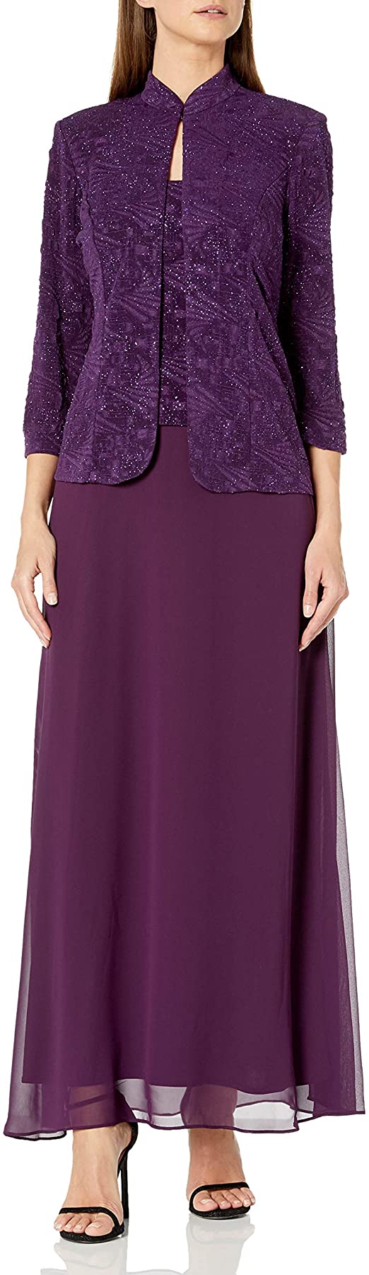 Alex Evenings Women's Plus Size Long Dress with Mandarin Neckline Jacket