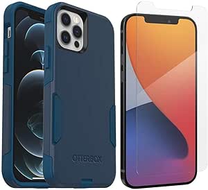 OtterBox Commuter Series Case for iPhone 12 & iPhone 12 Pro (Only) - with Zagg Glass Elite  Clear Screen Protector - Non-Retail Packaging - Bespoke Way (Blue)