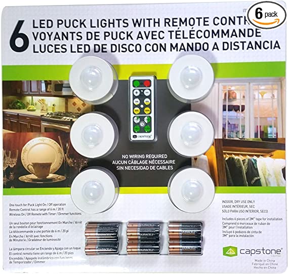 Capstone 6 LED Wireless Puck Lights with Remote Control, White