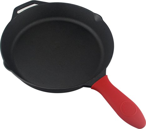 Pre Seasoned Cast Iron Skillet - Silicone Hot Handle Holder - 10.25 inch - by Utopia Kitchen