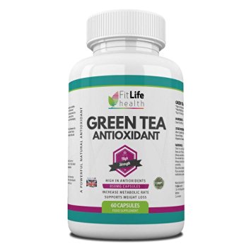 Green Tea Antioxidant Capsules by Fit Life Health - Mega-strength 850mg Formula - Weight Loss Supplement - Boosts Energy And Focus - Helps Improve Cholesterol Levels - Powerful Antioxidant Support - Two Month Supply - Take One A Day to Increase Metabolic Rate And Aid Fat Loss - Made In UK