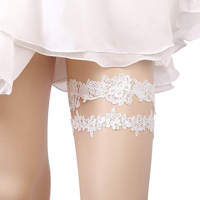 OURIZE Wedding Garters for Bride Lace Garter Belt Bridal Garter Set with Rhinestones