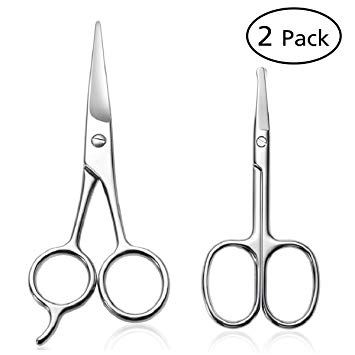 PIXNOR Nose Hair Scissors Beard Eyebrow Trimmer Scissors Stainless Steel Set with Storage Box (Style 1)