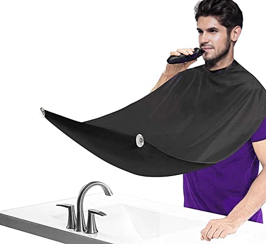 Beard Apron Catcher - Beard Trimming Bib, Adjustable Hair Catcher with 2 Suction Cups Non-Stick Beard Catcher Grooming Cape for Men - Black