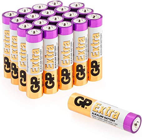 AAA Batteries Pack of 20-1.5V / Micro/Mini/Penlite / LR03 by GP Batteries Extra Alkaline Batteries Suitable for everyday use in a variety of devices - Clocks/Remotes/Mouse/Torch/Etc