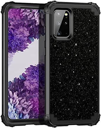 LONTECT for Galaxy S20 Plus Case Glitter Sparkle Bling 3 in 1 Heavy Duty Hybrid Sturdy High Impact Shockproof Cover Case for Samsung Galaxy S20  Plus 5G 6.7 inch 2020, Black