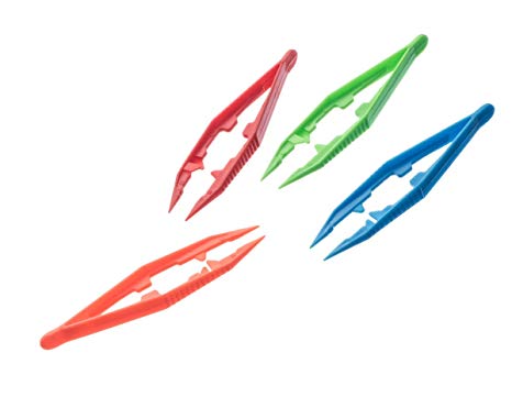 SE 364PT12 4" Assorted Color Plastic Tweezers (12 Count)