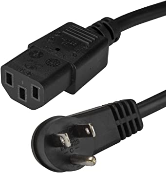 StarTech.com Power Cord - 3 ft / 1m - NEMA 5-15P to C13 Power Cord - Right Angle - Computer Power Cord - Power Cable - Power Supply Cord Black