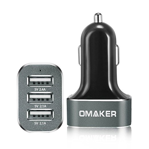 Omaker Intelligent 6.6A / 33W Premium Aluminum 3 USB Car Charger With Smart Sharing IC