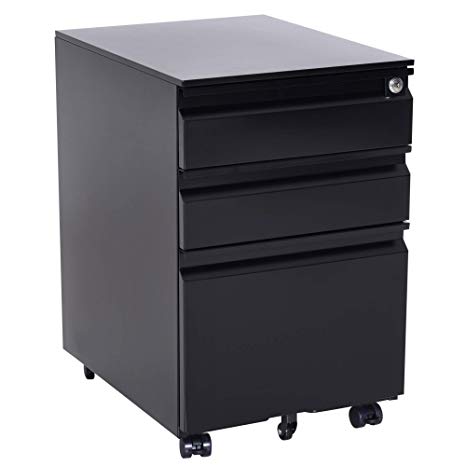 HOMCOM 24" Steel 3 Drawer Locking File Cabinet on Wheels - Black