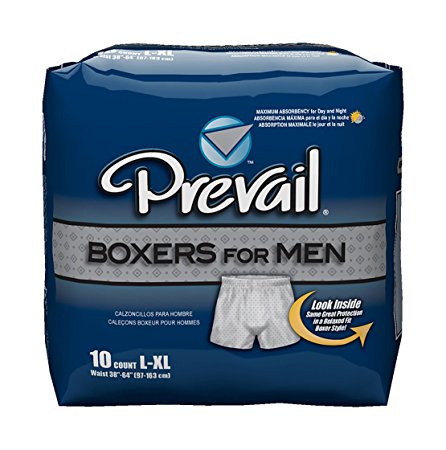 Prevail Boxers for Men, Large/XL, Case/40 (4 Bags of 10)