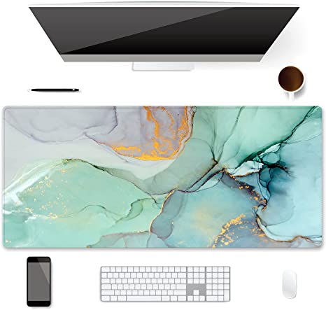 Extended Gaming Mouse Pad (35.4x15.7 inch 3mm Thick), iDonzon Soft Cute Extra Large XXL Waterproof Desk Mouse Keyboard Mat with Non-Slip Rubber Base & Stitched Edges, for Work/Game, Abstract Marble