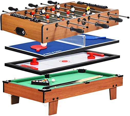 Giantex 4-in-1 Combination Game Table, with Soccer, Hockey, Billiards, Table Tennis, Perfect for Game Room, Family Night, Wood Foosball Game Table Top