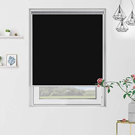 Grandekor Blackout Roller Shades Black Roller Blinds Windows 23 inch x 72 inch, Cordless Spring Window Roller Shade for Home, Thermal and Room Darkening