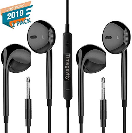 Timegevity Headphones/Earphones/Earbuds,3.5mm aux Wired Headphones Noise Isolating Earphones Built-in Microphone & Volume Control Compatible iPhone iPod iPad Android/MP3 MP4 (2PACK)(Black)
