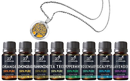 ArtNaturals Therapeutic-Grade Aromatherapy Essential Oil Set – (8 x 10ml) Included Aromatherapy Necklace - Top 8 Pure of the Highest Quality Oils – Peppermint, Tea Tree, Lavender, and Eucalyptus