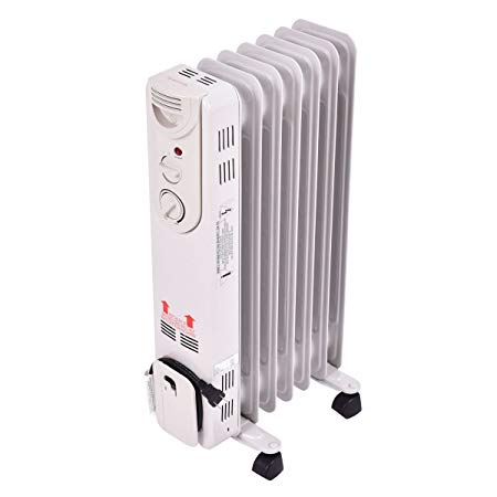 Costway Oil Filled Radiator Heater Portable Electric Home Room Heat Adjustable Thermostat 1500w (25.5” Height)