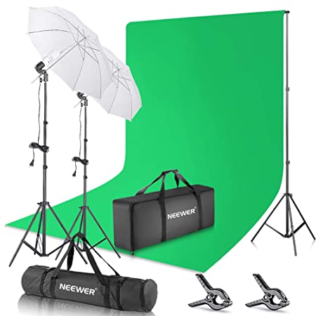 Neewer Photography Backdrop 400W 5500K Continuous Umbrella Studio Lighting Kit 6x9 feet Muslin Chromakey Green Screen and 2.6x3 Meters/8.5x10 Feet Backdrop Stand Support System for Photo Video Shoot