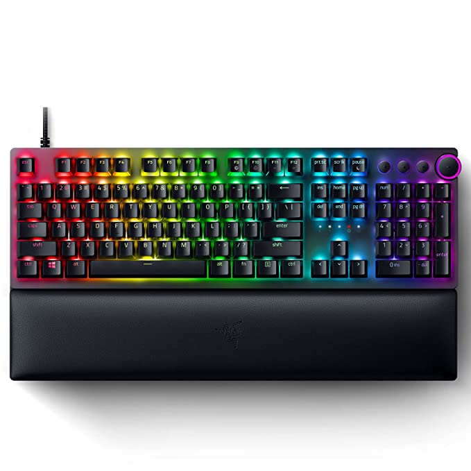 Razer Huntsman V2 Optical Gaming Keyboard: Fastest Clicky Optical Switches w/Quick Keystrokes & 8000Hz Polling Rate - Doubleshot PBT Keycaps - Dedicated Media Keys & Dial - Ergonomic Wrist Rest