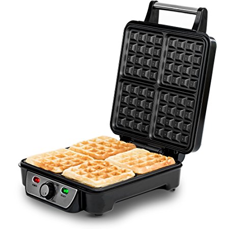 Andrew James Waffle Maker, 4 Slice, 1100 Watts, Adjustable Temperature (Stainless Steel)